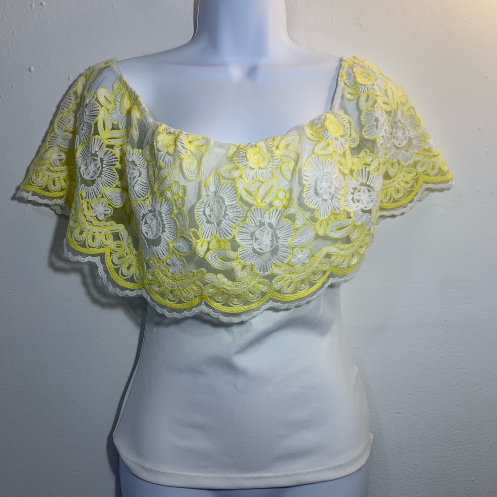 Off the shoulder white yellow floral top Size M